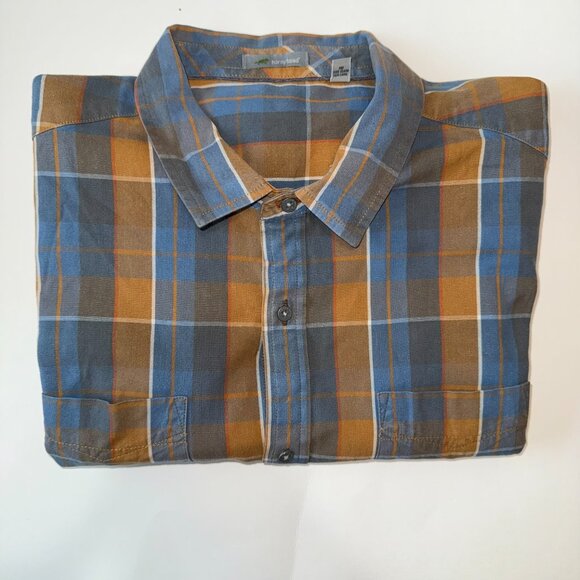 Horny Toad Men's Plaid Mojo Button-Down Long-Sleeve Size XL Orange Blue Tan - Picture 4 of 10